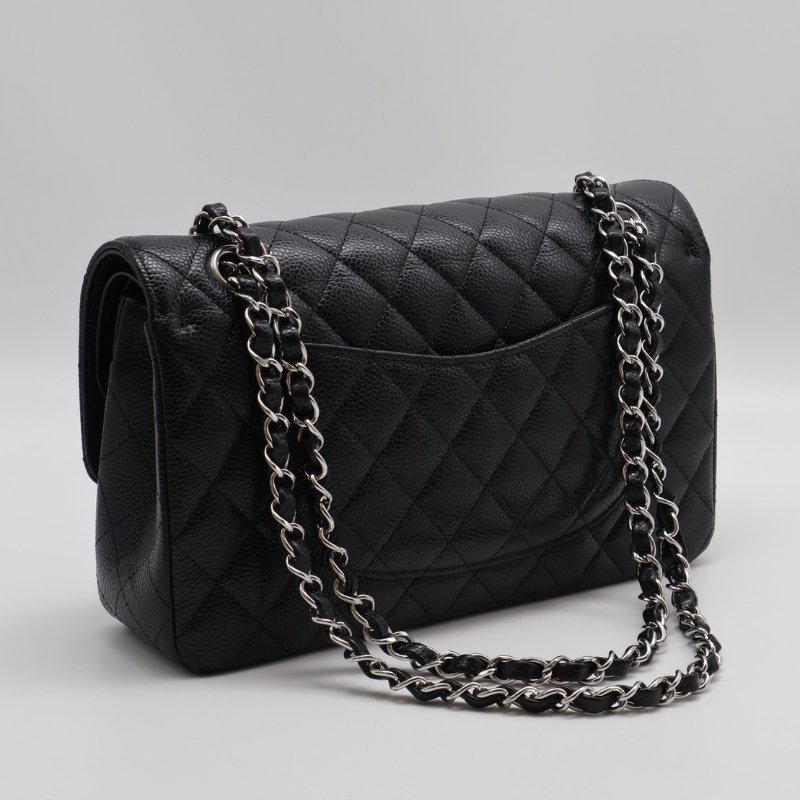 CHANEL 經典口蓋包 CF25 - 粒面牛皮黑銀-1