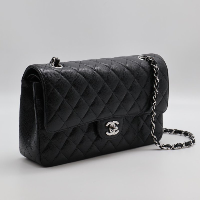 CHANEL 經典口蓋包 CF25 - 粒面牛皮黑銀-5