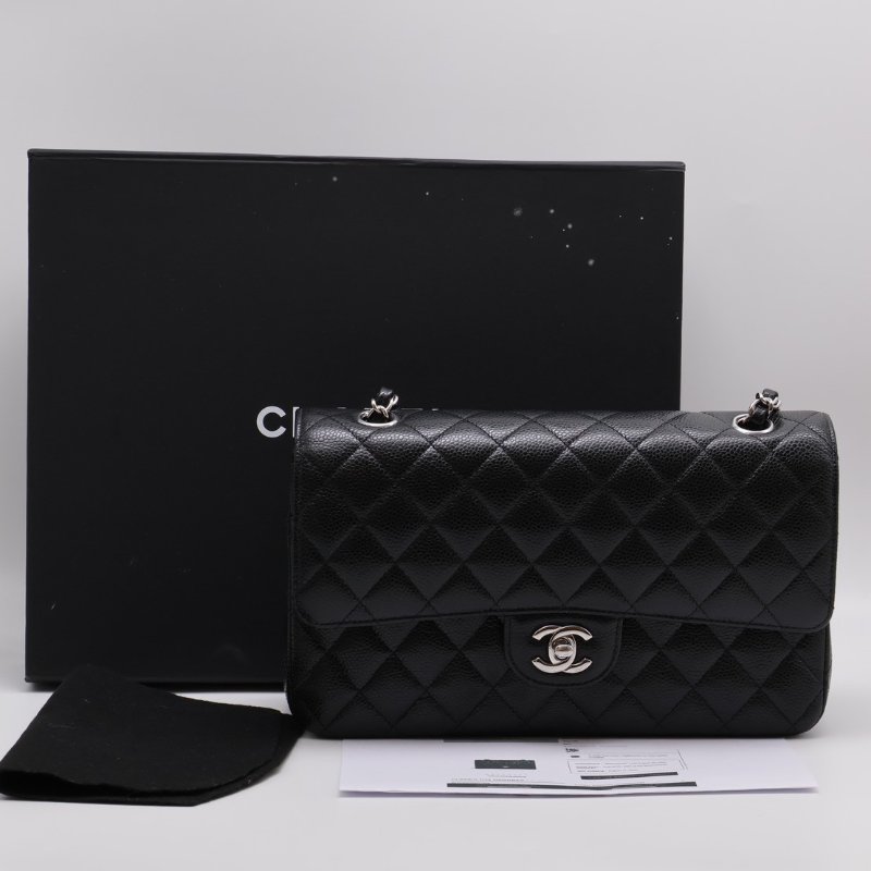 CHANEL 經典口蓋包 CF25 - 粒面牛皮黑銀-6