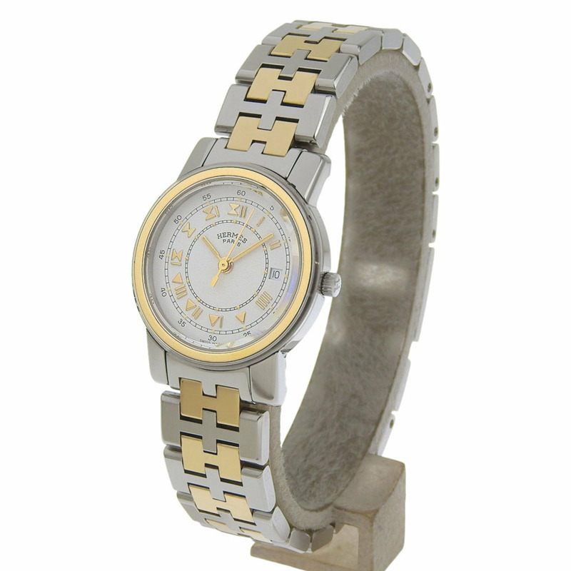 愛馬仕 Carrick CA1.220 不鏽鋼石英模擬顯示白色錶盤女士腕錶-1