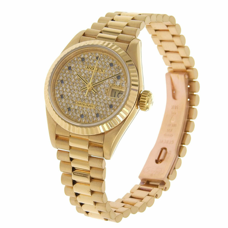 勞力士 Datejust 腕錶,型號 2135,69178ZS,18K 黃金錶殼,鑲嵌藍寶石和鑽石,自動上鍊,指針式顯示,女士款-1