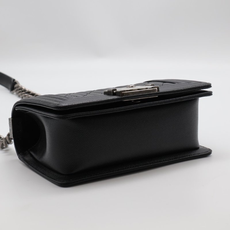 CHANEL Boy20 粒面牛皮口蓋包 - 黑銀-3