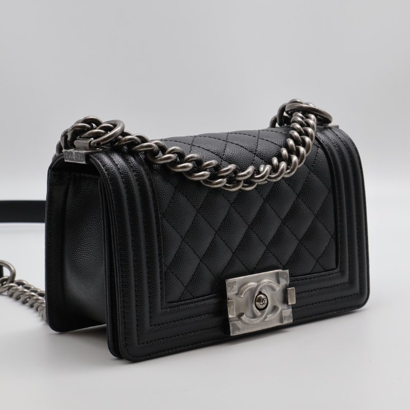 CHANEL Boy20 粒面牛皮口蓋包 - 黑銀-4