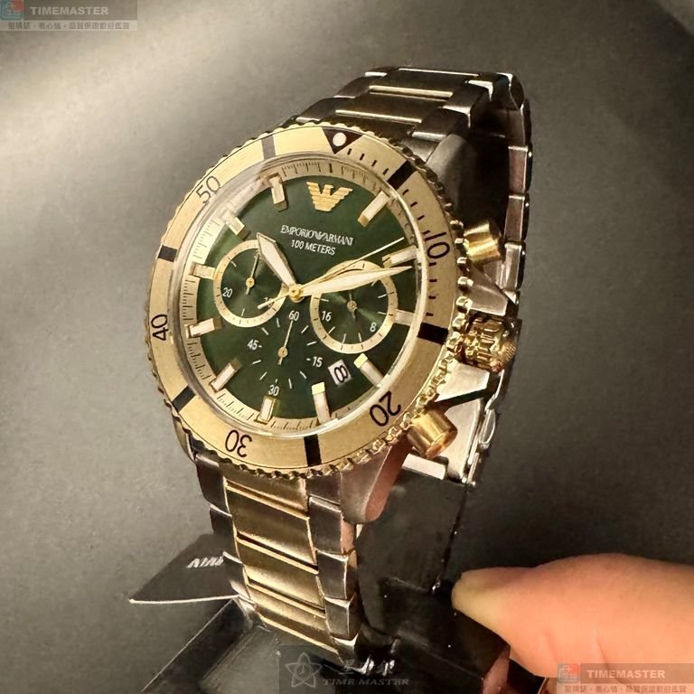 ARMANI手錶,編號AR00080,44mm金色錶殼,金銀相間錶帶款-1