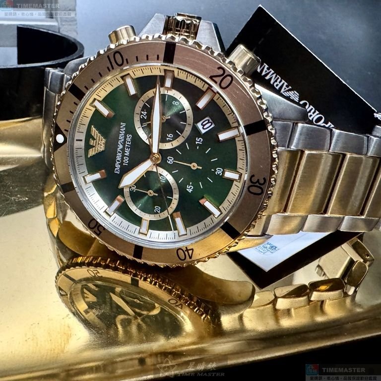 ARMANI手錶,編號AR00080,44mm金色錶殼,金銀相間錶帶款-8