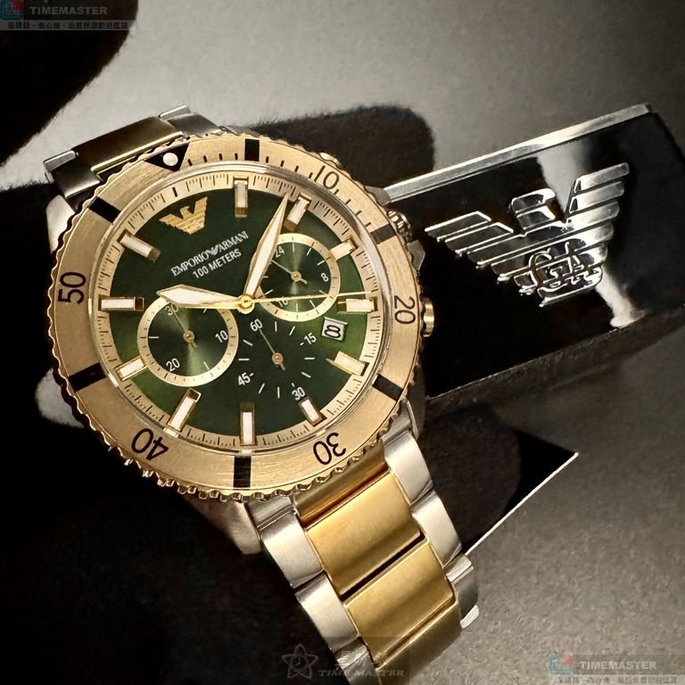 ARMANI手錶,編號AR00080,44mm金色錶殼,金銀相間錶帶款-12