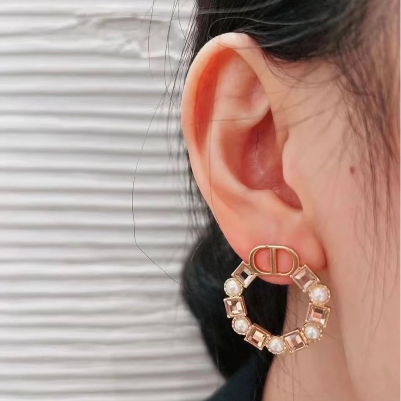 (超新閒置品💝) Dior 方鑽+珍珠耳環 專櫃新款 專櫃售價22000-1