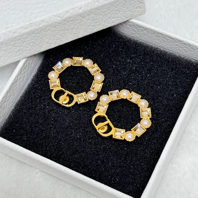 (超新閒置品💝) Dior 方鑽+珍珠耳環 專櫃新款 專櫃售價22000-2