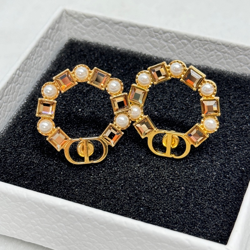 (超新閒置品💝) Dior 方鑽+珍珠耳環 專櫃新款 專櫃售價22000-5