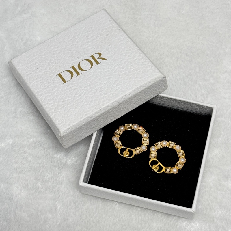 (超新閒置品💝) Dior 方鑽+珍珠耳環 專櫃新款 專櫃售價22000-6