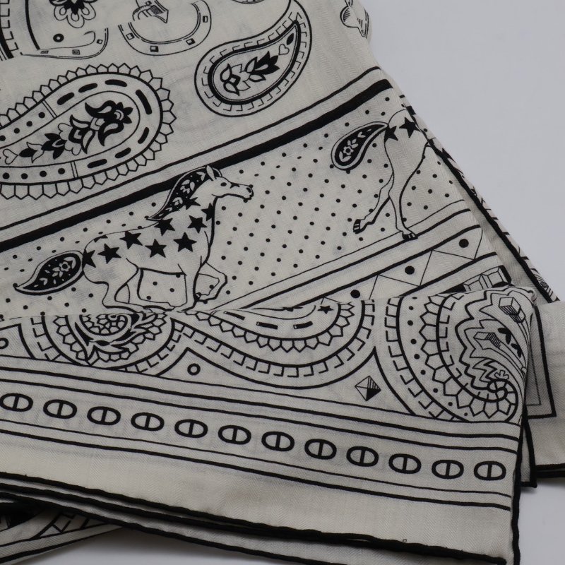 HERMES Cheval de Coeur Bandana披肩 140 - 黑白-0
