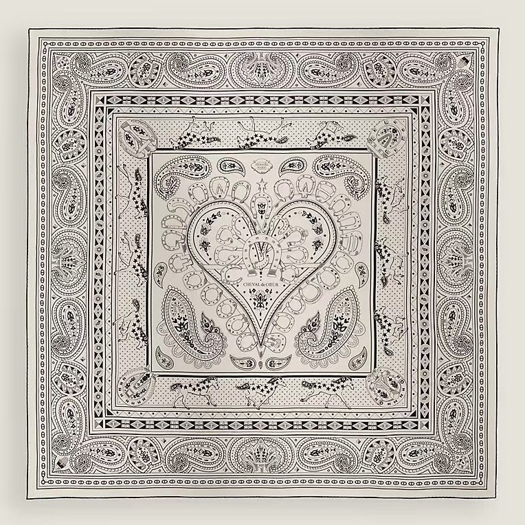 HERMES Cheval de Coeur Bandana披肩 140 - 黑白-1