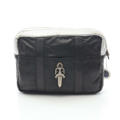 鉻心大匕首拉鍊手拿包，皮革材質，黑色/銀色，二手男士款