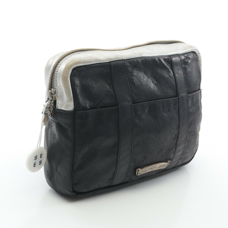 鉻心大匕首拉鍊手拿包,皮革材質,黑色/銀色,二手男士款-1