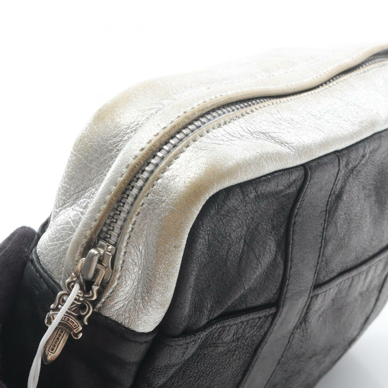 鉻心大匕首拉鍊手拿包,皮革材質,黑色/銀色,二手男士款-4