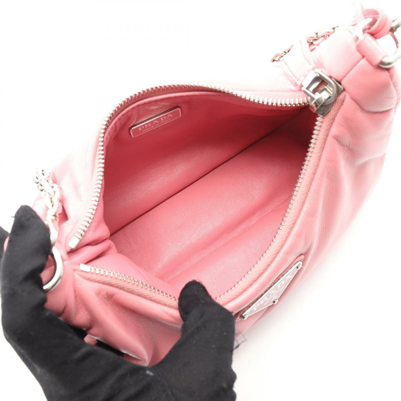 PRADA 2005 復刻版刺繡 RIAMO FI 鏈條單肩包 粉紅色皮革-2