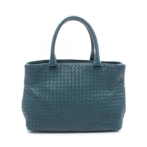 BOTTEGA VENETA Intrecciato 手提包，皮革材質，藍色/綠色，二手女款