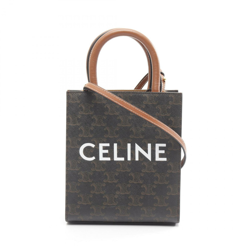 CELINE Mini Vertical Cabas Triomphe 斜背包 194372 帆布皮革 二手-0