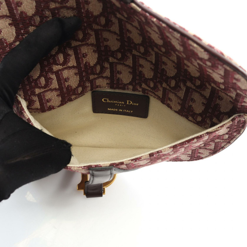 Christian Dior SADDLE Oblique 腰包 帆布皮革 米色 波爾多紅 二手 女士-2