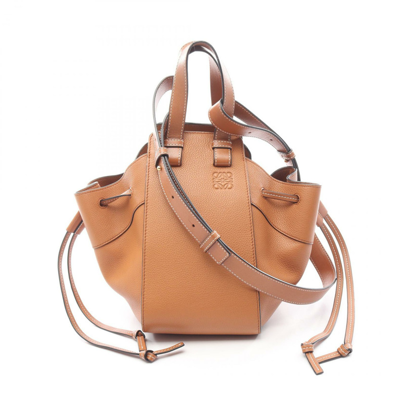 LOEWE Hammock 抽繩小號兩用肩包,棕色皮革,二手女款-0