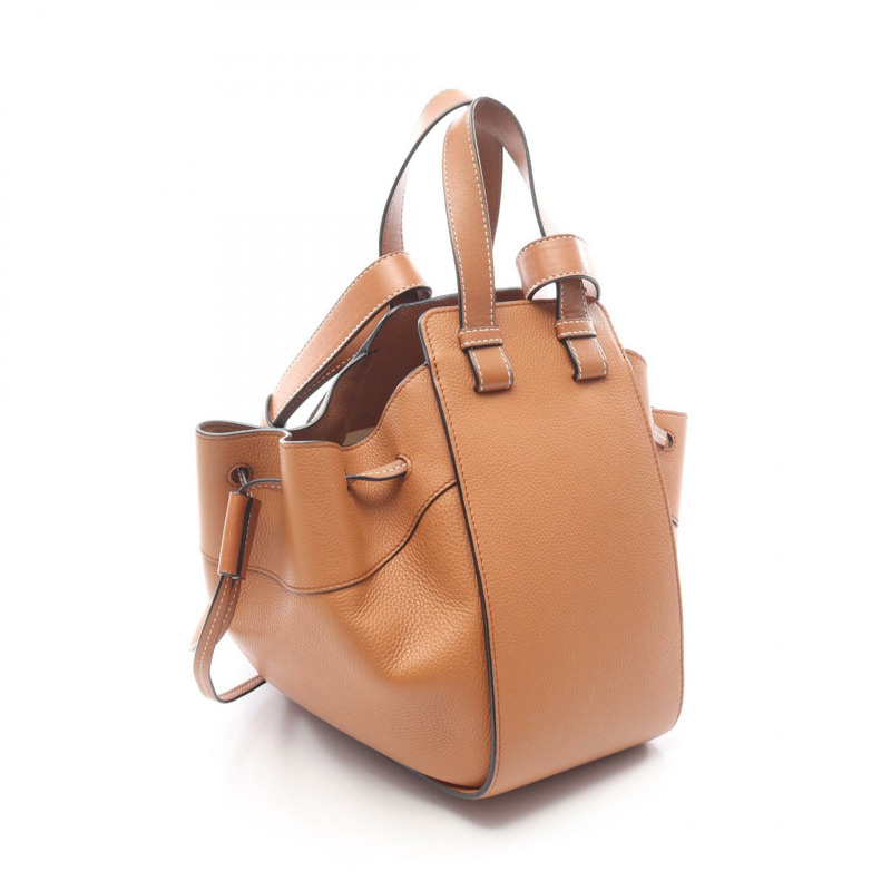 LOEWE Hammock 抽繩小號兩用肩包,棕色皮革,二手女款-1