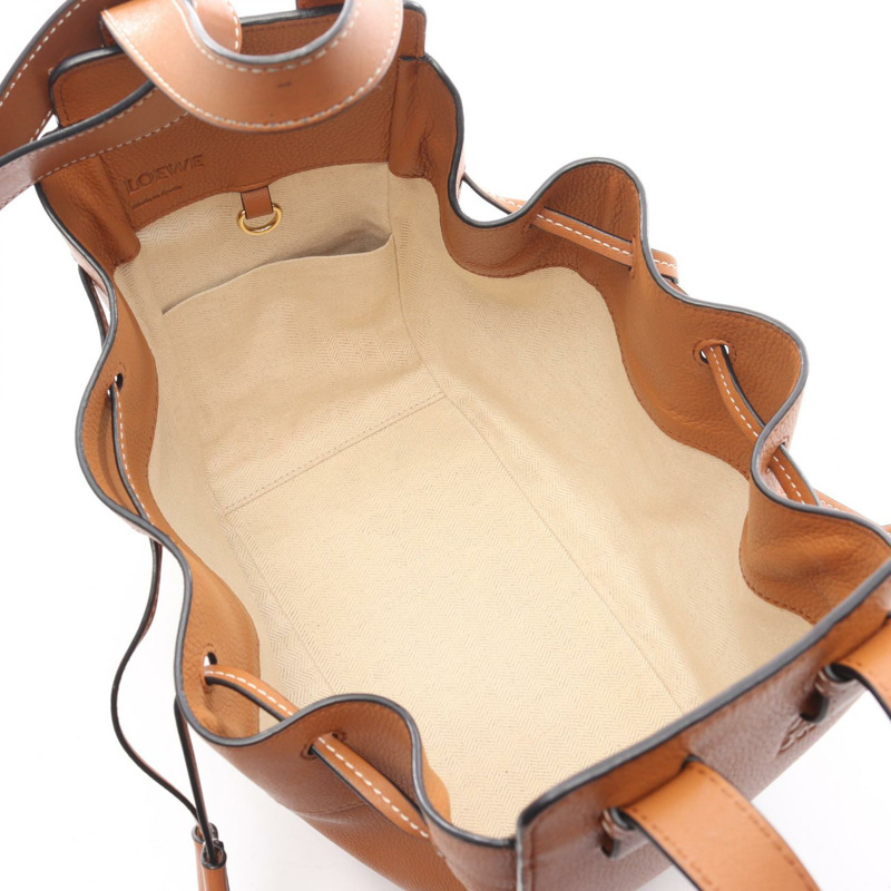 LOEWE Hammock 抽繩小號兩用肩包,棕色皮革,二手女款-2