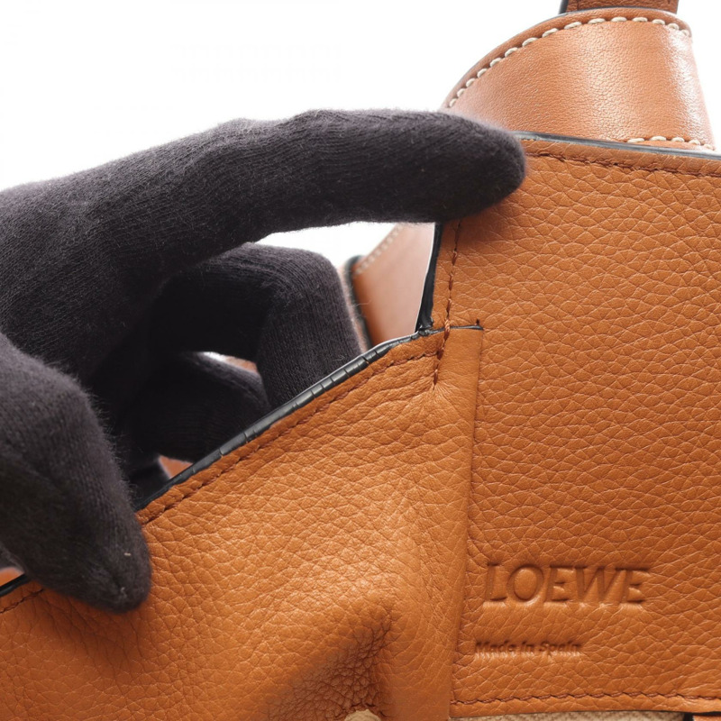 LOEWE Hammock 抽繩小號兩用肩包,棕色皮革,二手女款-6