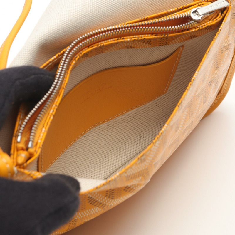 GOYARD Plume 手拿包皮夾單肩包帆布皮革黃色多色二手-4