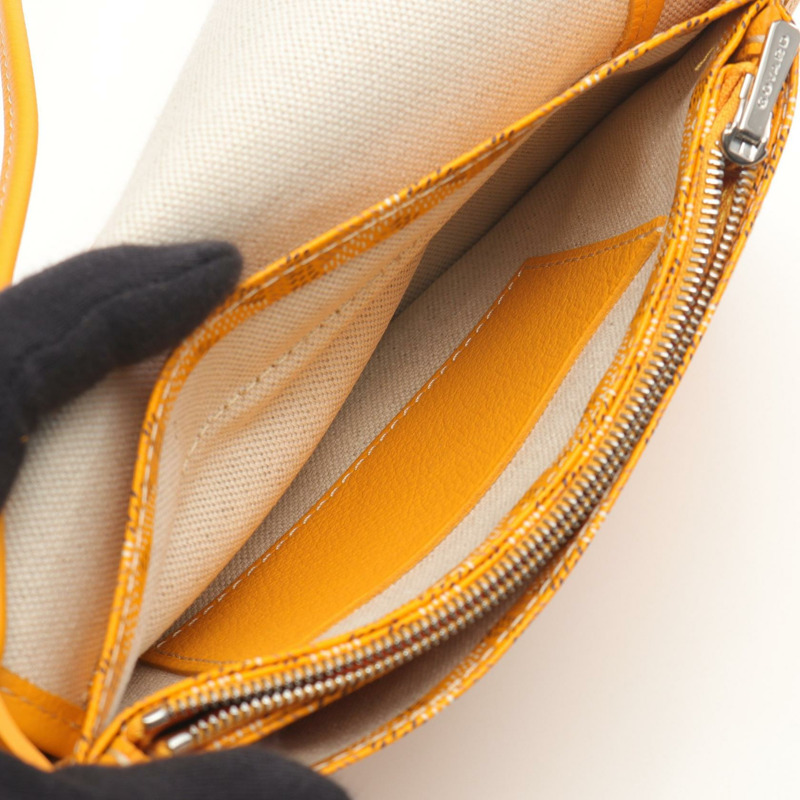 GOYARD Plume 手拿包皮夾單肩包帆布皮革黃色多色二手-5