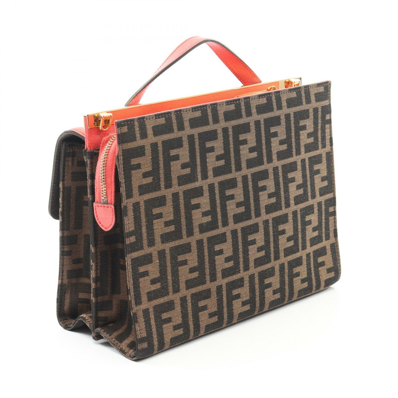 FENDI Demi-Jour Zucca 單肩手提包 8BT222 帆布皮革 棕色粉紅色 二手-1