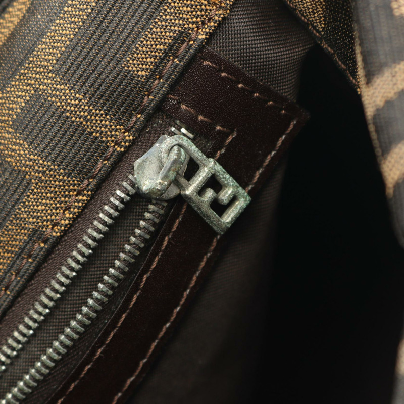 FENDI 棕色帆布皮革肩背包(二手女)-4