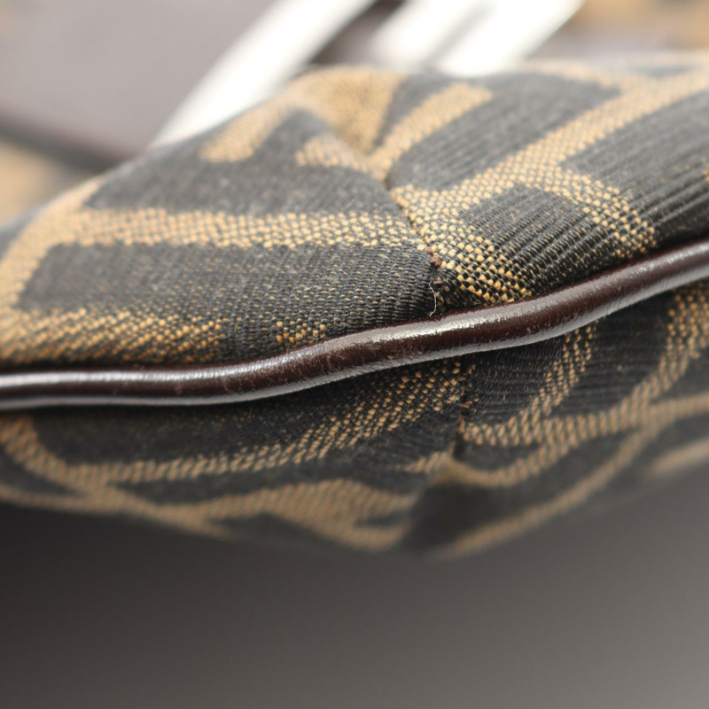 FENDI 棕色帆布皮革肩背包(二手女)-5