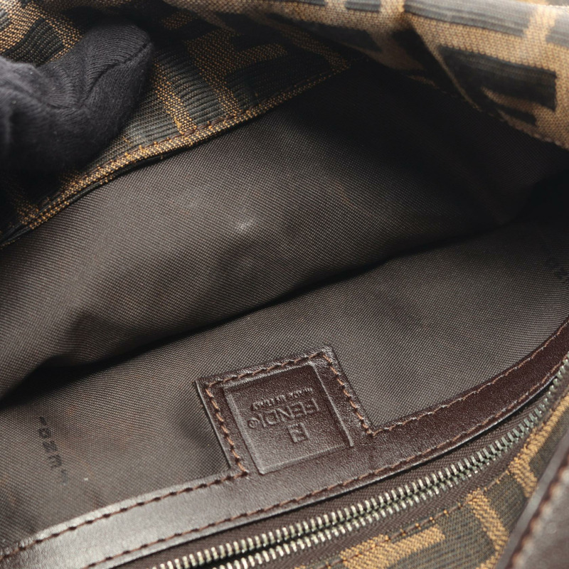 FENDI 棕色帆布皮革肩背包(二手女)-8