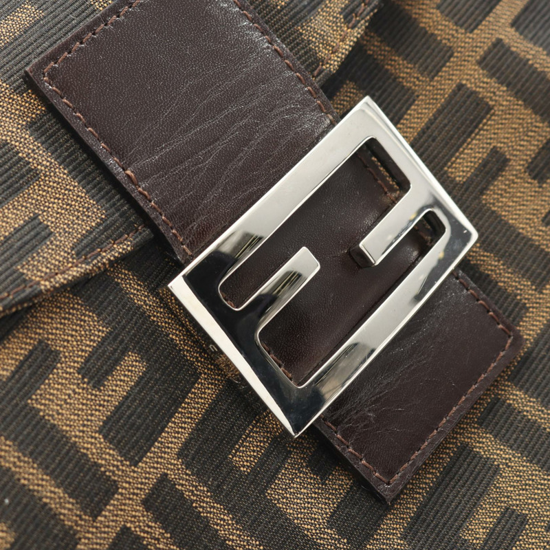 FENDI 棕色帆布皮革肩背包(二手女)-10