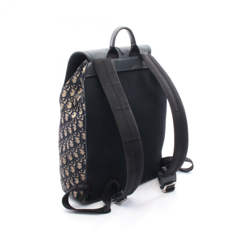 Christian Dior Oblique 雙肩包尼龍皮革米色海軍藍二手女款-1