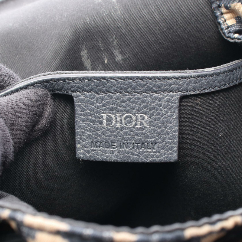 Christian Dior Oblique 雙肩包尼龍皮革米色海軍藍二手女款-3