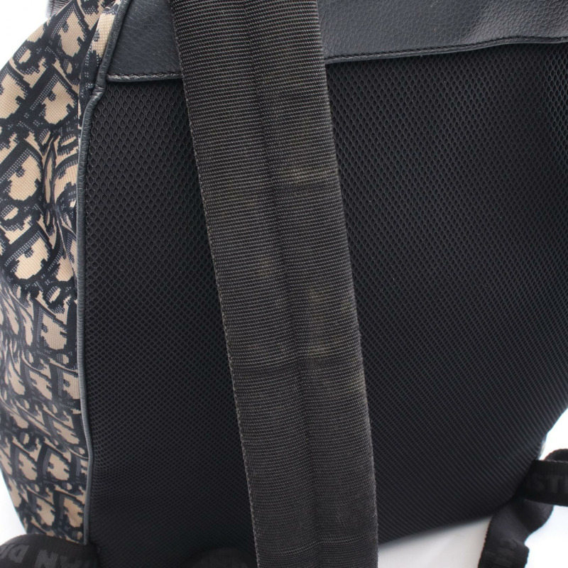 Christian Dior Oblique 雙肩包尼龍皮革米色海軍藍二手女款-4