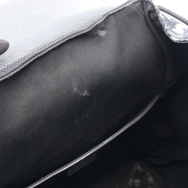 Christian Dior Oblique 雙肩包尼龍皮革米色海軍藍二手女款-6