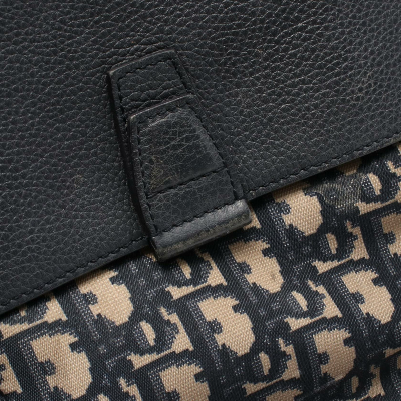 Christian Dior Oblique 雙肩包尼龍皮革米色海軍藍二手女款-8