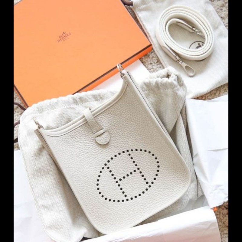 愛馬仕 Hermes Mini evelyne 16 craie 奶昔白銀扣 k刻-3