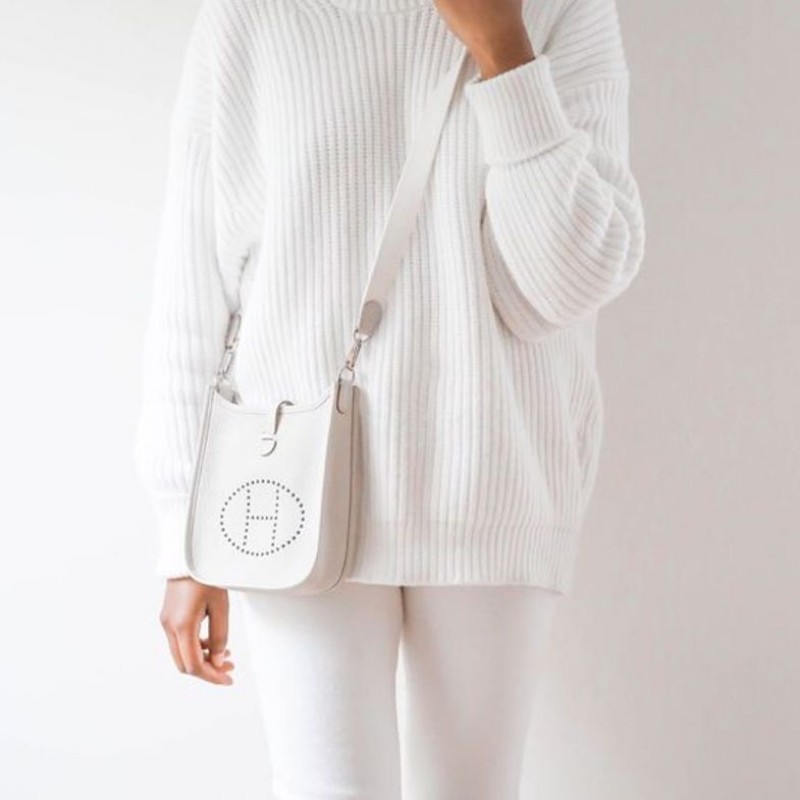 愛馬仕 Hermes Mini evelyne 16 craie 奶昔白銀扣 k刻-5