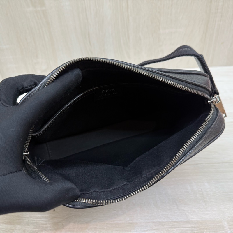 DIOR 緹花拼黑色粒面小牛皮拉鍊郵差包1ESPO340YKS_H27E-8