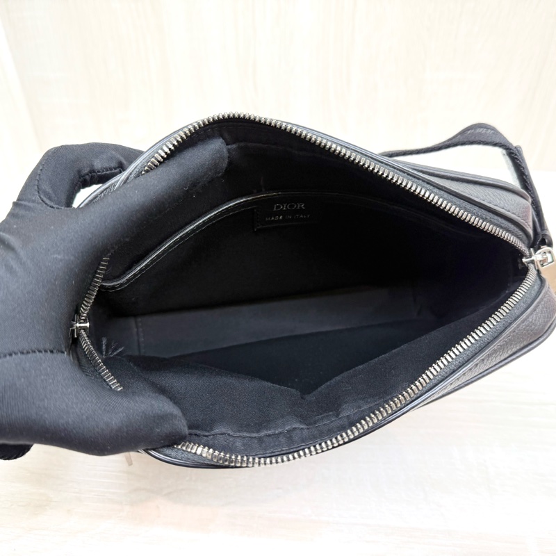 DIOR 緹花拼黑色粒面小牛皮拉鍊郵差包1ESPO340YKS_H27E-9