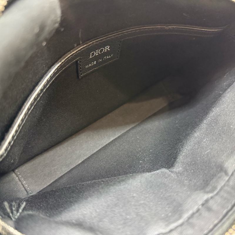 DIOR 緹花拼黑色粒面小牛皮拉鍊郵差包1ESPO340YKS_H27E-11