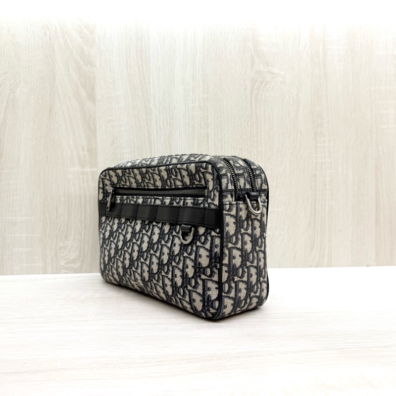 DIOR藍色緹花布銀釦Safari雙拉鏈郵差側背包1ESPO297YKY-2