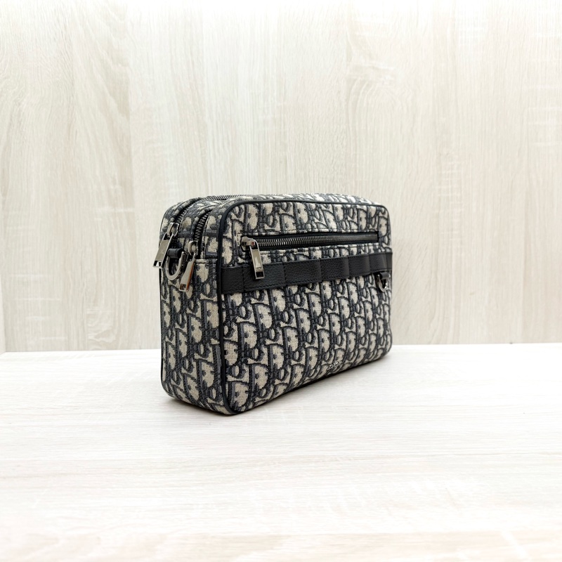 DIOR藍色緹花布銀釦Safari雙拉鏈郵差側背包1ESPO297YKY-3