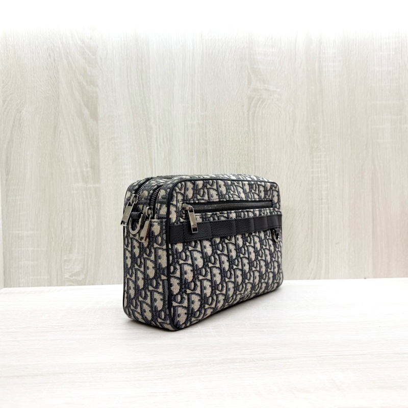 DIOR藍色緹花布銀釦Safari雙拉鏈郵差側背包1ESPO297YKY-4