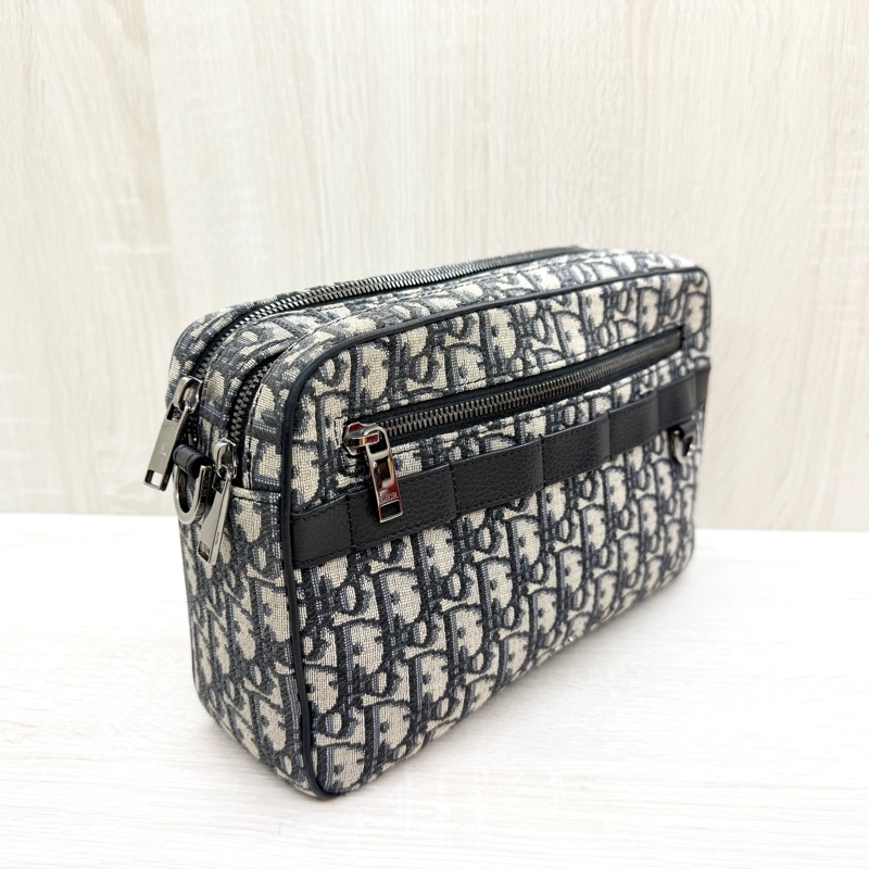 DIOR藍色緹花布銀釦Safari雙拉鏈郵差側背包1ESPO297YKY-5