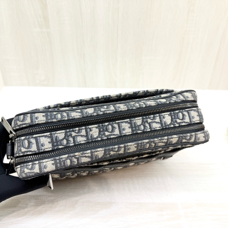 DIOR藍色緹花布銀釦Safari雙拉鏈郵差側背包1ESPO297YKY-7