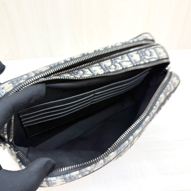 DIOR藍色緹花布銀釦Safari雙拉鏈郵差側背包1ESPO297YKY-8